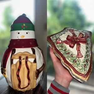 Snowman Cookie Jar w/ Holiday Trinket Box